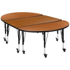 3 Piece Mobile 76" Wave Oak Thermal Activity Table Set - Height Short Legs