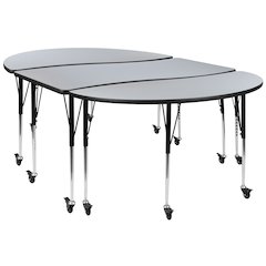 3 Piece Mobile 86" Wave Grey Thermal Activity Table Set-Standard Height Legs