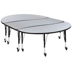 3 Piece Mobile 86" Wave Grey Thermal Activity Table Set - Height Short Legs