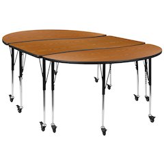 3 Piece Mobile 86" Wave Oak Thermal Activity Table Set-Standard Height Legs