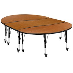 3 Piece Mobile 86" Wave Oak Thermal Activity Table Set - Height Short Legs