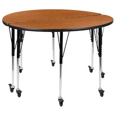 2 Piece Mobile 47.5" Circle Wave Oak Thermal Adjustable Activity Table Set