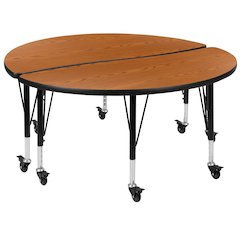 2 Piece Mobile 47.5" Circle Wave Oak Thermal Kids Adjustable Activity Table Set