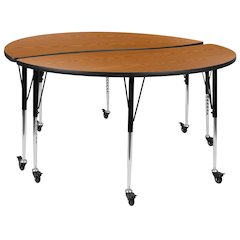 2 Piece Mobile Emmy 60" Circle Wave Oak Thermal Adjustable Activity Table Set