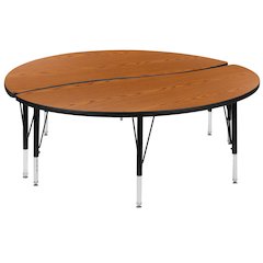 2 Piece Emmy 60" Circle Wave Oak Thermal Activity Table Set - Height Short Legs