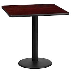 24'' Square Mahogany Laminate Table Top with 18'' Round Table Height Base