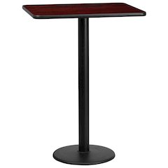 24'' x 30'' Rectangular Mahogany Table Top with 18'' Round Bar Height Table Base