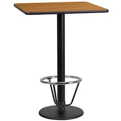 24'' Natural Table Top with 18'' Round Bar Height Table Base and Foot Ring