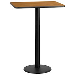 24'' x 30'' Rectangular Natural Table Top with 18'' Round Bar Height Table Base