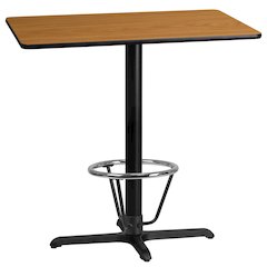24'' x 42'' Rectangular Natural Laminate Table Top with 23.5'' x 29.5'' Bar Height Table Base and Foot Ring