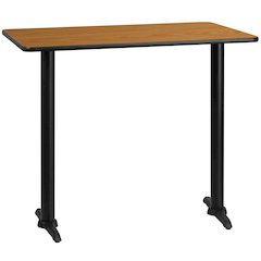 30'' x 48'' Rectangular Natural Table Top with 5'' x 22'' Bar Height Table Bases