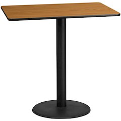 30'' x 48'' Rectangular Natural Table Top with 24'' Round Bar Height Table Base