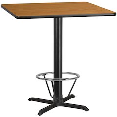 42'' Natural Table Top with 33'' x 33'' Bar Height Table Base and Foot Ring