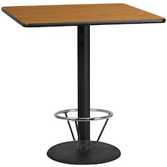 42'' Natural Table Top with 24'' Round Bar Height Table Base and Foot Ring