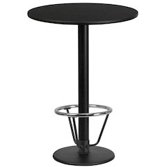 24'' Round Black Table Top with 18'' Round Bar Height Table Base and Foot Ring