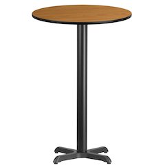 24'' Round Natural Laminate Table Top with 22'' x 22'' Bar Height Table Base