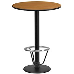 24'' Round Natural Table Top with 18'' Round Bar Height Table Base and Foot Ring