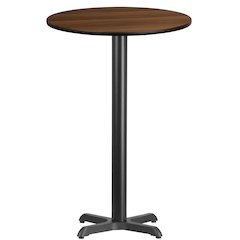 24'' Round Walnut Laminate Table Top with 22'' x 22'' Bar Height Table Base