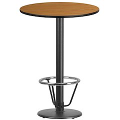 30'' Round Natural Laminate Table Top with 18'' Round Bar Height Table Base and Foot Ring