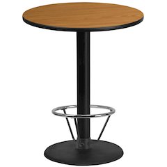 36'' Round Natural Table Top with 24'' Round Bar Height Table Base and Foot Ring