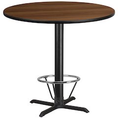 42'' Round Walnut Table Top with 33'' x 33'' Bar Height Table Base and Foot Ring