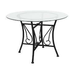 42'' Round Glass Dining Table with Black Metal Frame