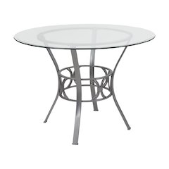 42'' Round Glass Dining Table with Crescent Style Silver Metal Frame