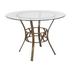 42'' Round Glass Dining Table with Crescent Style Matte Gold Metal Frame