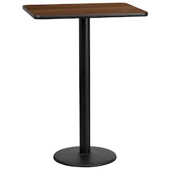 24'' x 30'' Rectangular Walnut Table Top with 18'' Round Bar Height Table Base