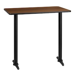 30'' x 42'' Rectangular Walnut Laminate Table Top with 5'' x 22'' Bar Height Table Bases