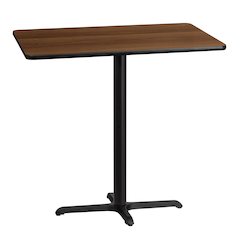 30'' x 42'' Rectangular Walnut Laminate Table Top with 23.5'' x 29.5'' Bar Height Table Base
