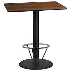 30'' x 42'' Walnut Table Top with 24'' Round Bar Height Table Base and Foot Ring