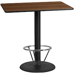 30'' x 48'' Walnut Table Top with 24'' Round Bar Height Table Base and Foot Ring
