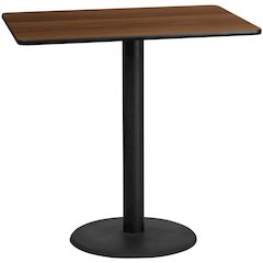 30'' x 48'' Rectangular Walnut Table Top with 24'' Round Bar Height Table Base