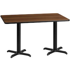 30'' x 60'' Rectangular Walnut Table Top with 22'' x 22'' Table Height Bases