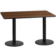 30'' x 60'' Rectangular Walnut Table Top with 18'' Round Table Height Bases