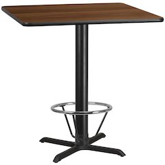 42'' Walnut Table Top with 33'' x 33'' Bar Height Table Base and Foot Ring