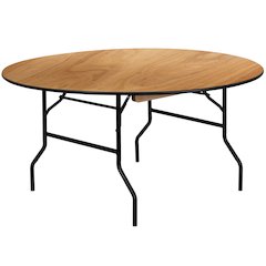 5-Foot Round Wood Folding Banquet Table with Clear Coated Finished Top