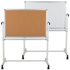 45.25"W x 54.75"H Reversible Mobile Board and White Board with Pen Tray