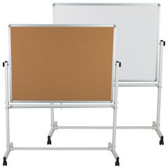 Reversible Mobile Cork Bulletin Board and White Board with Pen Tray, 53"W x 62.5"H