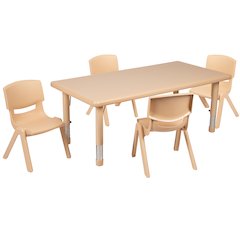 24"W x 48"L Natural Plastic Height Adjustable Activity Table Set with 4 Chairs
