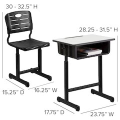 Adjustable Height Student Desk and Chair with Black Pedestal Frame
