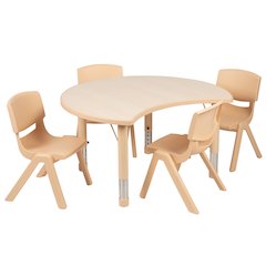 Crescent Natural Plastic Height Activity Table Set with 4 Chairs