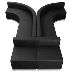 Black Leather Soft Reception Configuration, 6 Pieces