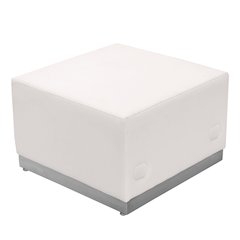 Alon Melrose White LeatherSoft Ottoman with Brushed Stainless Steel Base