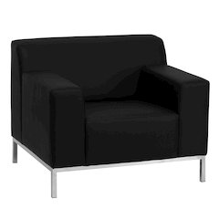 Contemporary Black LeatherSoft Chair with Line Stitching and Integrated Stainless Steel Frame