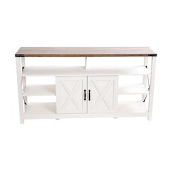 60" Farmhouse Tall TV Stand for TV's up to 60", White/Oak