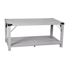 Farmhouse Wooden 2 Tier Coffee Table with Black Metal Corner Accents, Aspen Gray