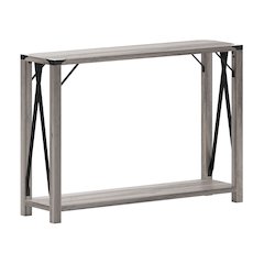 Farmhouse Wooden 2 Tier Console Entry Table with Black Metal Corner, Gray Wash