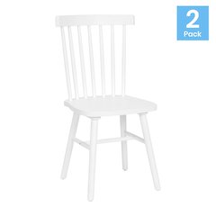 Set of 2 Windsor Dining Chairs, Solid Wood Armless in White